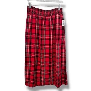 Old Navy Red Tartan Plaid Modal Smocked Waist Midi Skirt Size Large Tall